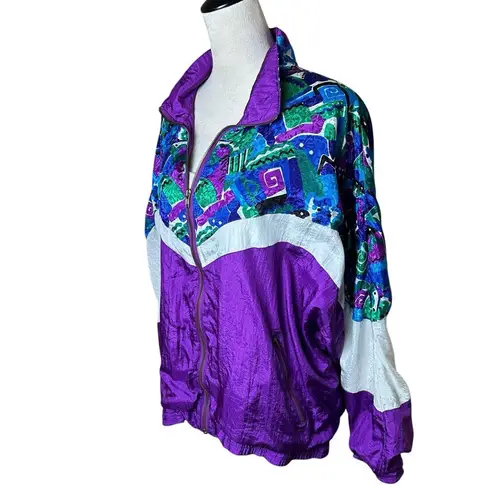 Vintage Avait Sport Purple Windbreaker Jacket XL | 90's Geometric Nylon Zip Up