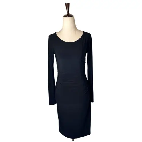 Norma Kamali Kulture Dress Women XS Black Jersey Ruched Long Sleeve Mini Goth