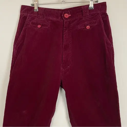 Corduroy Pants Burgundy Dark Red Straight Leg Women High Waisted Rise Pockets Size L