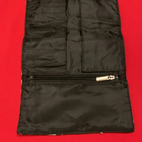 A Monogram Embroidered foldable organizer compartment makeup bag Black