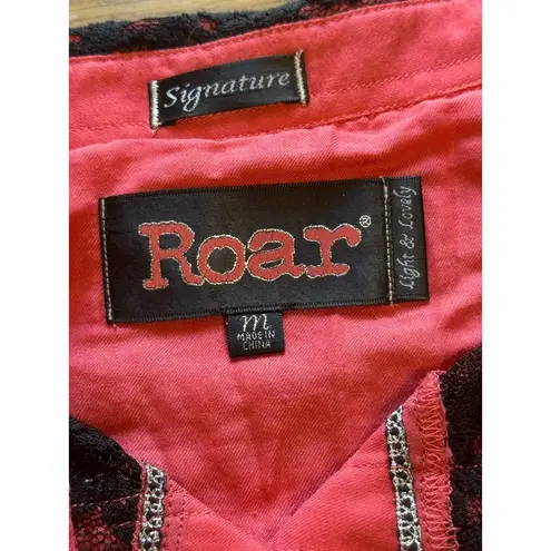 ROAR Western Embroidered Rhinestone Pearl Snap Shirt Roll Tab Sleeves M Country Pink Size M