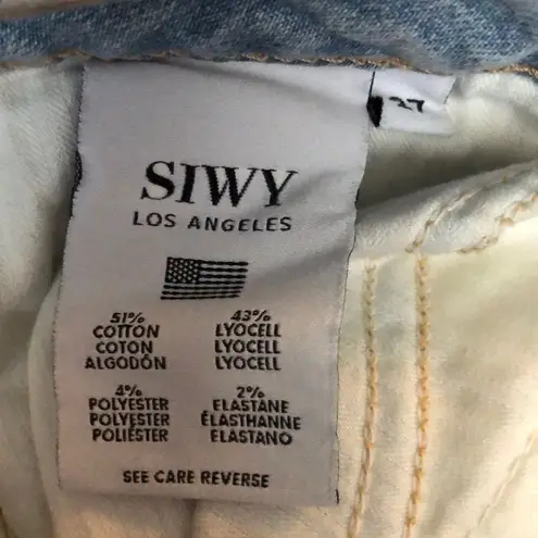Siwy Hannah Skinny Light Wash Embroidered Quote Distressed Jeans 7 Day Weekend Size 27