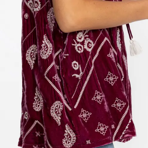 Johnny Was Devi velvet tasseled top NWT