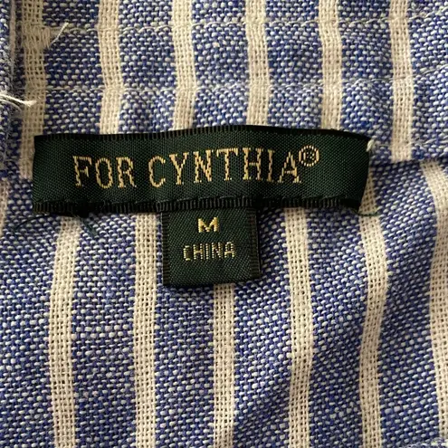 For Cynthia Linen Blend Striped Knee Length Shift Dress M