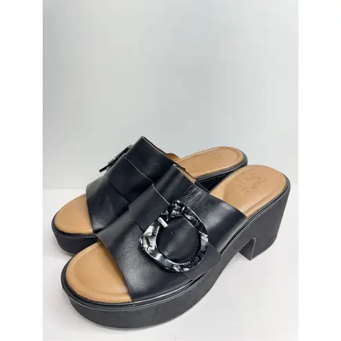 Naturalizer Platform Slide Sandal Size 9 Black Leather Block Heel Round Toe