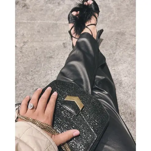 DEMELLIER Women's Black Gold Chain Strap Diamond Details Mini London Bag Purse