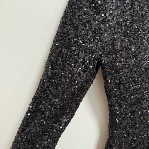 frame denim Frame black sequin embellished long sleeve mini dress holidays party NYE disco