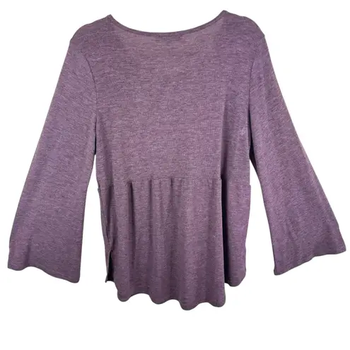 Suzanne Betro Weekend By Susan Betro Purple Crochet Detail Long Bell Sleeve Light Sweater L