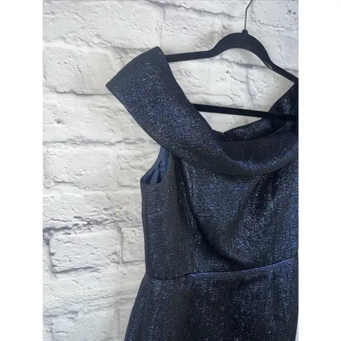 Rickie Freeman x Teri Jon Jacquard Blue Metallic Cocktail Dress Size 6 READ