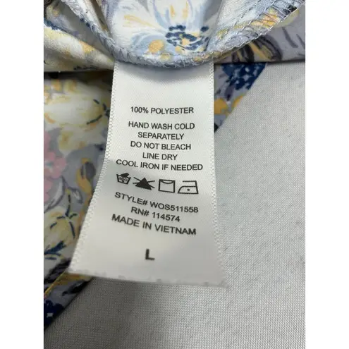 Pleione Womans Pullover Puffy Sleeve Blouse Large Pastel Floral Short Sleeve