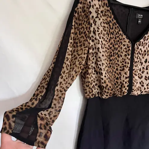 Nicole Miller  Animal Print Dress 10 Y2K Leopard Mob Wife Sheer Edgy Sheer Club
