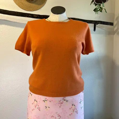 None Josephine Chaus 90s Soft Orange Knit Short Sleeve Sweater Top Size Large
