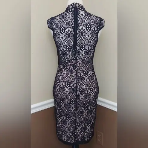 Mystic Black Lace Beige Lined High Neck Modcloth Cocktail Dress by Whimsigoth