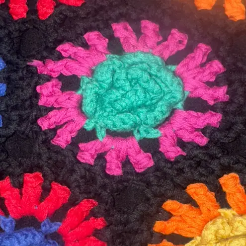 Farm Rio colorful Crochet Top Size S Black Multi-color