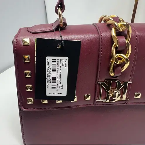 Badgley Mischka Purse Plain Grain Crossbody Big Chain Stud Lock Plum - MSRP $149