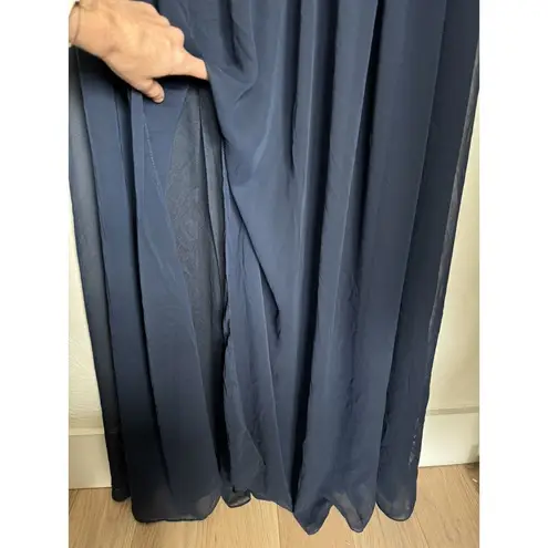 Dessy Collection Vivian Diamond Collection Chiffon Gown Style 2894 Size 18R Navy Blue