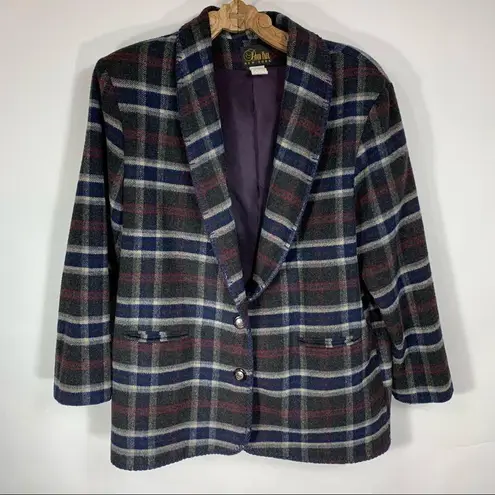 Vintage Plaid Blazer Whipstitch Detail Sz Large Western Gray