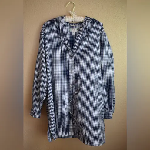 Suntect By Coolibar Women's Long Sleeve Beach Shirt Gingham Blue and White XL