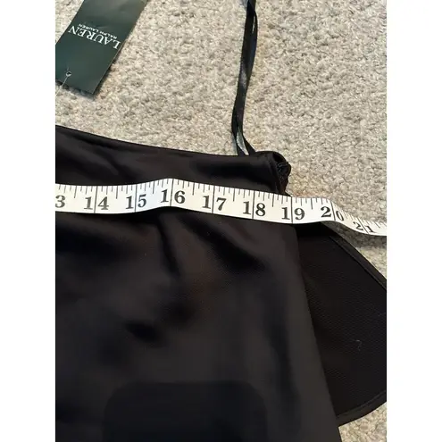 Ralph Lauren one shoulder  black satin DRESS capelet ruffle size 8‎ New