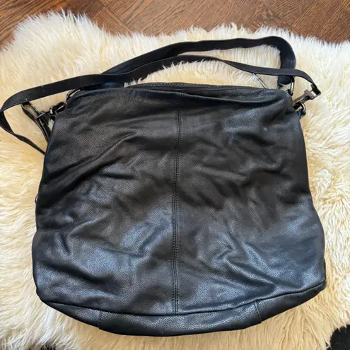 Elliott Lucca Black Caviar Pebbled Leather Shoulder Bag Hobo Bag zip top