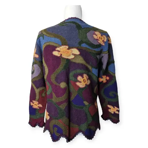 Peruvian Connection Purple Crewneck Floral Alpaca Sweater Fun Funky Art-Wear