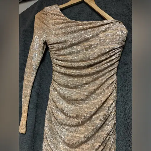 City Triangles  small gold and silver metallic glitter small dress with rusching