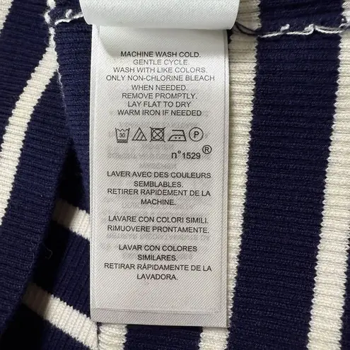 New LRL Ralph Lauren S Short Sleeve Sweater Breton Stripe Navy White Gold Button Blue