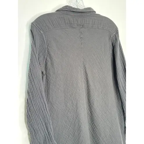 Stark X long sleeve uneven tunic high low shirt, charcoal cotton gauze medium Gray