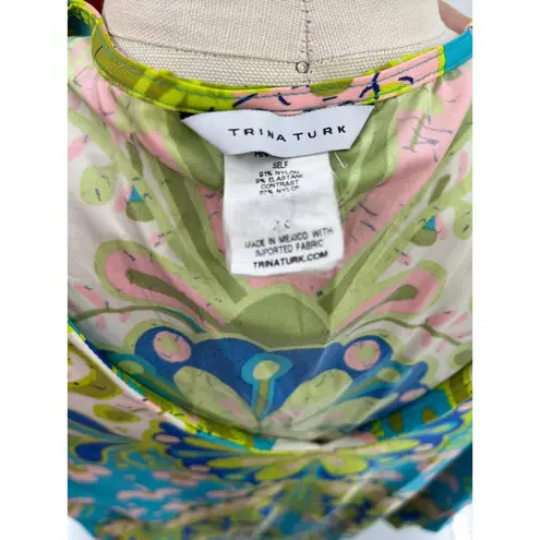 Trina Turk  Fontaine Swim Tunic Cover Up Sz XS Blue Green Pink Printed