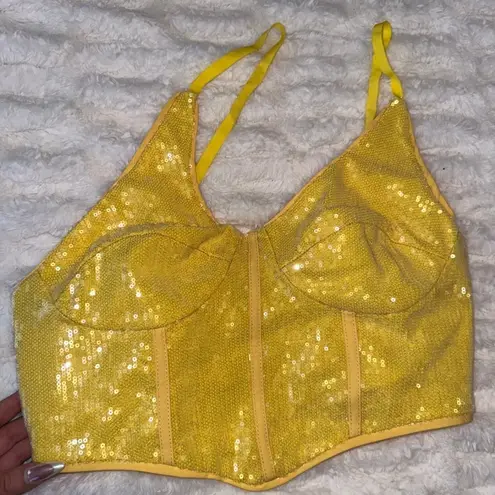 SheIn  Yellow Sequin Corset Crop Top