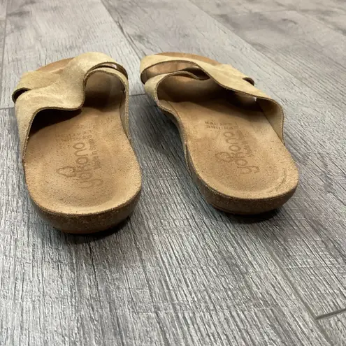 Yokono Genuine Leather Size 8 Suede Cross Strap Slide Sandals Tan