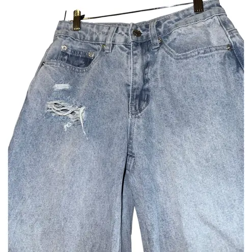 Edikted Wide Leg Jeans Women XS Destroyed Light Wash Streetwear Skater Y2K Style