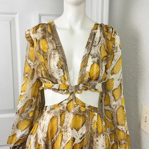 Glamaker Dark Romance Exotic Floral Snake Print Mini Dress Size Small Brown