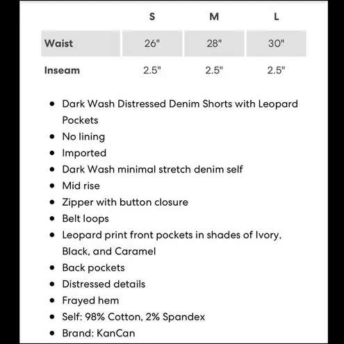 Kancan Leopard Pocket Frayed Distressed Denim Shorts Size Small