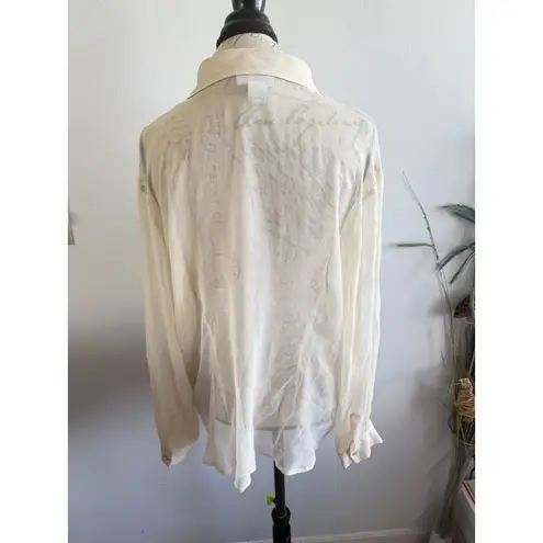 Avenue ‎ Sheer Button Up Blouse 100% Silk Lagenlook Elegant Romantic Top 18/20
