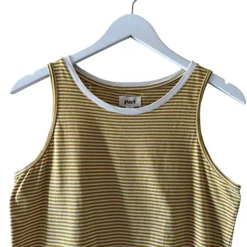 Pact Softspun Striped Crew Neck Organic Cotton Tank Mustard White SZ S #2133 Yellow
