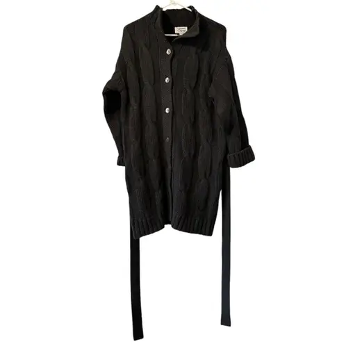 margaret o'leary Cardigan Size 1 Gray Merino Wool Button Sweater Collared Tie