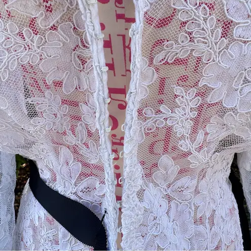 Chetta B Vintage Lace Blazer Top Tie Waist Coquette Cottagecore Ruffle Cuffs 8