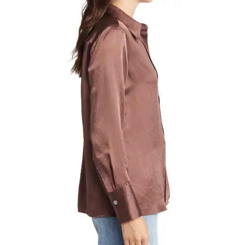 Rails New  Andrea Textured Satin Button Down Shirt Nutmeg Brown Size Medium