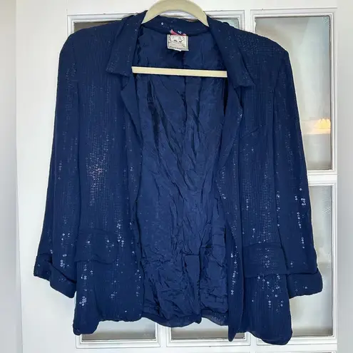 Yoana Baraschi Vintage Navy Blue Sequin Lightweight Blazer Jacket Size 2 XS