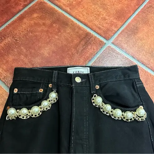 Forte Couture Pearl Embellished Jeans Black Size 24