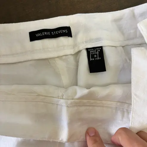 Valerie Stevens Lagenlook Linen White Trousers Pants Cropped Wide Leg Straight Womens 8 Coastal