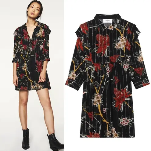 Ba&sh • Paprika Dress floral print Noir black mini popover swing shirtdress