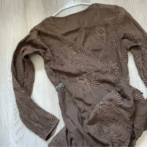 Burning Torch Top y2k boho hippie embroidered womens Brown (small)
