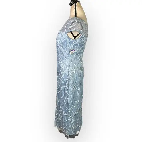 Eliza J Sheath Midi Dress Women's 4 Sky Blue Embroidered Floral Cap Sleeve NWT