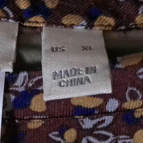 LOGO By Lori Goldstein LoGo Merlot Tunic with Blue and Gold Abstract Floral Print