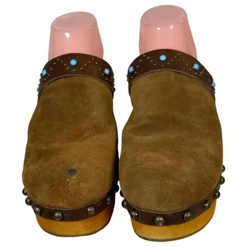 Dingo Woodstock DI 149 Brown Suede Turquoise Western Wooden Clogs Women's 8.5
