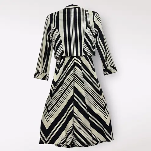 VTG 70s Eleanor Brenner ILGWU Dress Jacket 2 Piece 3/4 Striped Belt Posh Preppy Black Size 6