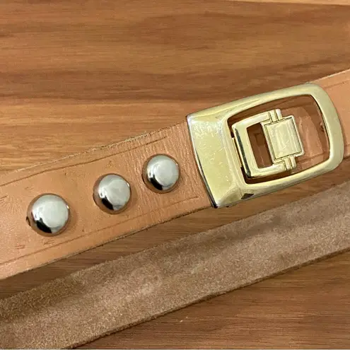 JP Long Horn Studded Brown Leather Gold Buckle Belt Waist 28”