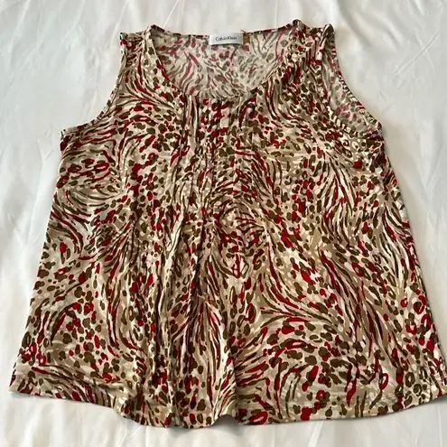 Calvin Klein  size M multi colored red/tan/white/brown pleated front tank top EUC